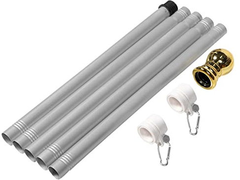 POPETPOP Varilla para Bandera De Acero Inoxidable 1,9 m Rotación Libre para Exteriores, Mástil De Metal Resistente, Varilla para Jardín Plateada Punta Dorada