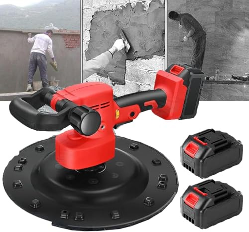 Levigatrice per Cemento e Malta 1680W, Cazzuola Elettrica per Intonaco, Frattazzatrice Professionale, Ponceuse Murale per Lisciatura Pareti e Superfici, Ricarica batteria al litio (2 Battery+4 pads)