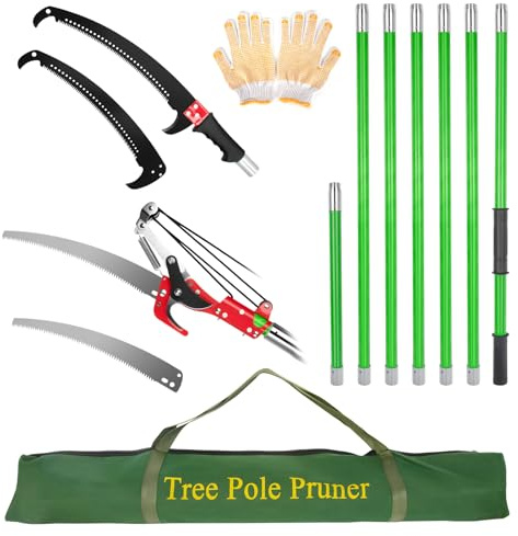 26FT Pole Pruning Saw for Tree Trimming, Adjustable Manual Pole Saw Trimmer with 8 Fiberglass Handles with Carry Bag and Sturdy Pole, Garden Tools for Palm Oak High Branches