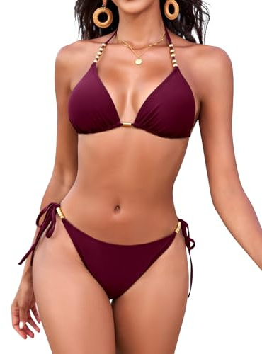 FemiChic Maillot de Bain Femme 2 Pieces Sexy Réglable Triangle Bikini Taille Basse Maillots Deux Pièces Vacances Plage Beachwear