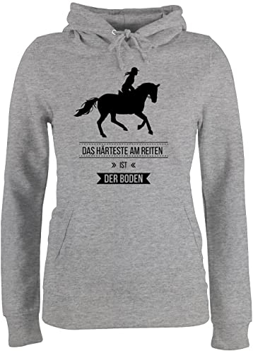 Shirtracer Pullover Damen Hoodie Frauen - Das Härteste am Reiten ist der Boden I Pferdespruch Geschenk Pferde Spruch I Reiter Geschenk Pferdemädchen - XL - Grau meliert - reitpulli reitoberteil