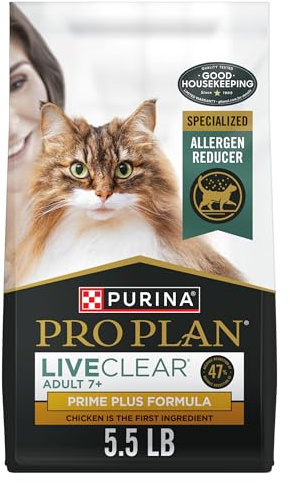 Purina Pro Plan LiveClear Senior Cat Food 7+ Cat Allergen Reducer Prime Plus Chicken and Rice Formula - 5.5 lb. Bag