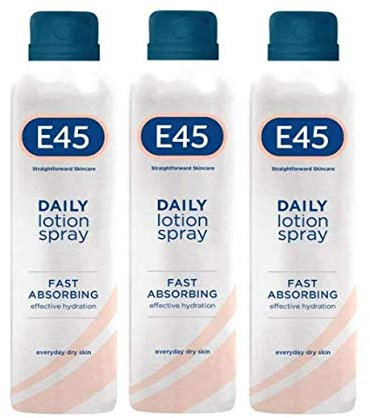 E45 Daily Lotion Spray 200 ml x3 Pack – E45 Spray to Repair and Moisturise Dry Sensitive Skin - Body Lotion Moisturiser Spray for Soft Skin and Long-Lasting Hydration – Suitable for Eczema Prone Skin