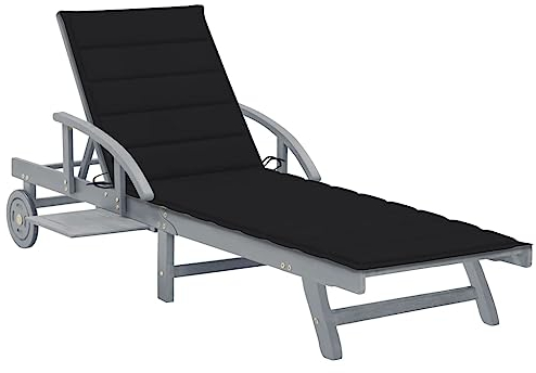 vidaXL Akazienholz Massiv Sonnenliege mit Auflage Gartenliege Holzliege Rollliege Liegestuhl Liege Strandliege Gartenmöbel Relaxliege