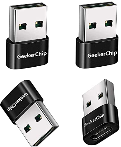 GeekerChip Adattatore USB C Femmina a USB Maschio[4 Pezzi],Adattatore USB Type C,Connettore USB Type C,per 11 12 13 Pro Max,SE,Mate10/20/30/40,Xiaomi 6/7/8/9/10 y Otro Dispositivo USB C(Nero)