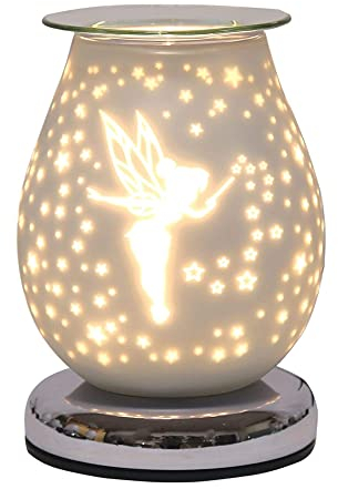 Quemador eléctrico de cera derretida con tecnología táctil, quemador de aceite eléctrico, quemador de cera para el hogar, oficina, dormitorio, sala de estar, ovalado de 16 cm (hada satinada blanca)