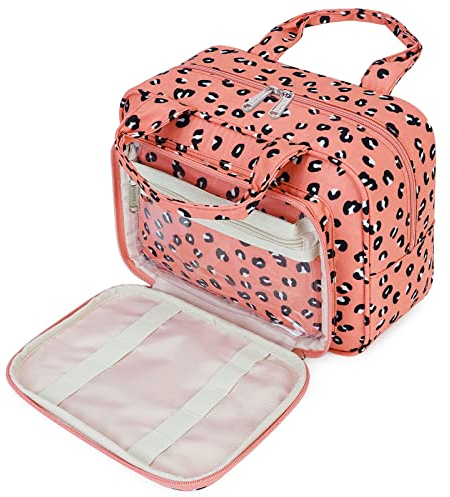 Narwey Full Size Toiletry Bag Large Wash Bag Makeup Bag Travel Organizer Cosmetic Bag for Women (Orange Leopard)