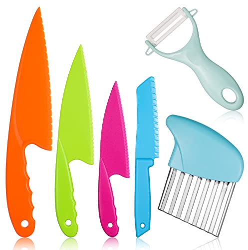 tao pipe 6 Set di coltelli da cucina per l'apprendimento per bambini, set di coltelli in plastica in 4 misure per lattuga insalata torta pane verdure
