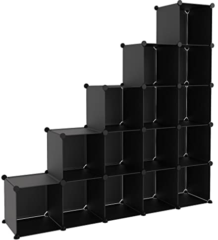 vidaXL Regalsystem mit 15 Würfeln, Würfelregal mit viel Stauraum, Schuhregal mit Stahlrahmen, Regal Standregal Modular Büro, Schwarz PP