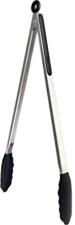 UPTALY 45 cm extra lange Grillzange (1 Stück schwarz), mit Silikonkopf, Grillzange aus Edelstahl mit langem Griff, große Grillzange, verlängerte Servierzange für antihaftbeschichtetes Kochgeschirr
