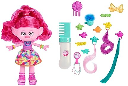 Mattel DreamWorks Trolls Band Together-docka och mer än 15 accessoarer, Hair-tastic drottning Poppy-modedocka med glitterkam HNF25