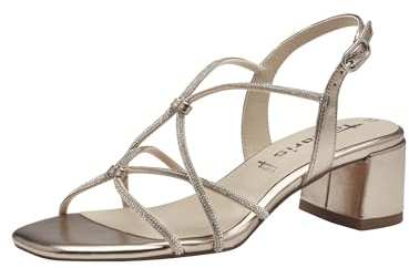 Tamaris Damen Sandalen mit Absatz Vegan Blockabsatz Sommer; LIGHT GOLD/metallic; 37