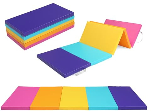Bonnlo Folding 5-fold Gymnastics Gym Exercise Aerobics Mat, 192cm x 76cm x 4cm PU Leather Tumbling Mats for Stretching Yoga Cheerleading Martial Arts (Multi-color)