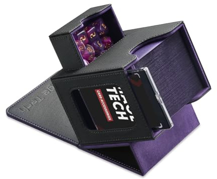 Mage Tech Caja de Mazos Commander para MTG - Diseño Patentado, Exhibición de Commander, Apta para 100 Cartas con Doble Funda, Soporte Magnético de Cartas de 35pt & Bandeja para Dados - negro y morado