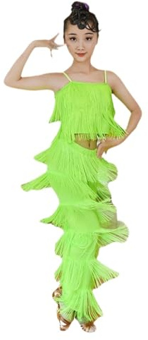 Gonna Con Frange For Danza Latina, Top Corto + Pantaloni, 2 Pezzi, Abbigliamento Da Ballo Da Competizione, Costume Da Spettacolo Teatrale Con Nappe For Sala Da Ballo Salsa Tango