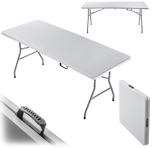 KADAX Tavolo pieghevole da giardino, 180 x 74 x 73 cm, resistente alle intemperie, pieghevole, per giardino, terrazza e balcone, robusto tavolo da buffet, tavolo da campeggio (bianco)