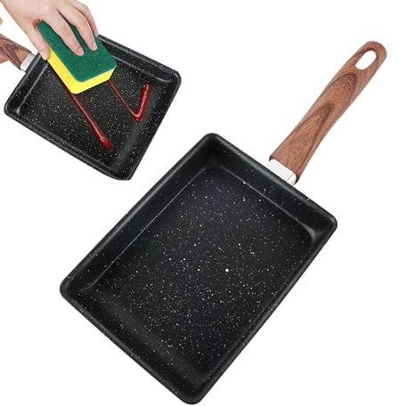 Sartenes rectangulares con revestimiento antiadherente, sartén profunda rectangular | Sartén recubierta de 14x6 pulgadas - Sartén ergonómica para rollos de huevo, sartén cuadrada pequeña, Koc