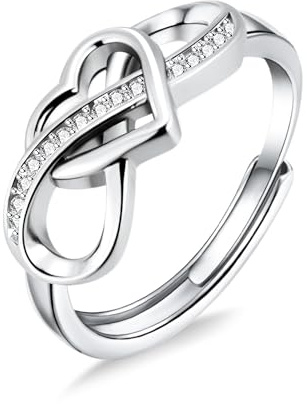 ALEXCRAFT bague Amour Infini Argent Femme Cœur Zircone Réglable Élégante Hypoallergénique Fiançailles Amitié Cadeaux Bijoux Fille Mère Copine