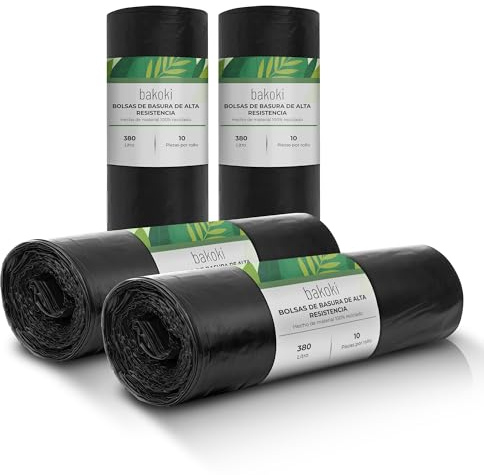 Bakoki Müllbeutel 380L - Extrem Reißfest, Extra Stark, Ideal Für Haushalt, Garten Und Betrieb -4 x 10er Rolle, Schwerlast Müllsäcke Für Renovierung Und Gewerbe-Abfälle, Große Müllsäcke, LDPE
