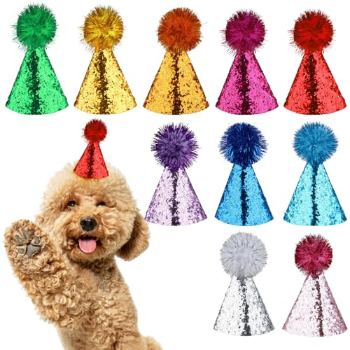 10 cappelli da festa per animali di peluche, mini cappelli per gatti di compleanno, cappello regolabile per cani e gatti, copricapo multicolore per cuccioli e gatti, accessori per feste