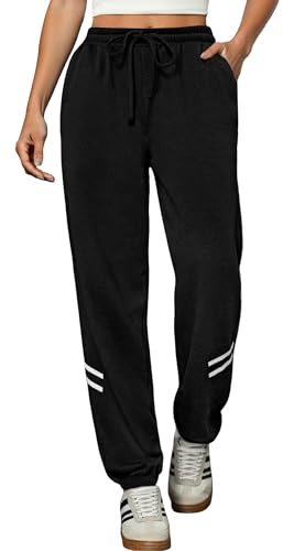 Uniexcosm Pantalones Deportivo Mujer Largos Pantalón de Chándal Mujer Suelto Casuales con Bolsillos y Cordón para Casual Fitness Jogging Negro2 M