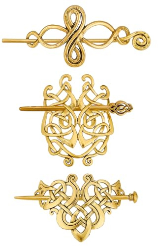 NICENEEDED 3 Stück Vintage Wikinger Keltische Schal Haarnadeln Gekreuzte Knoten Haarspange Spirale Gehäkelte Haarspangen Retro Antikes Gold Haarschmuck Für Damen Schal Pullover