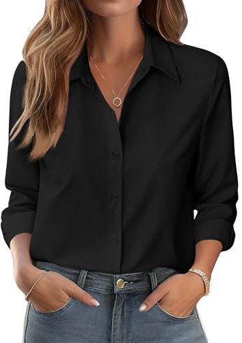 Zeagoo Chemise Femme Fleurs Longue Élégant Manches Col Montant Fleur Haut | Boutonnée| Business Basique | Sans Repassage