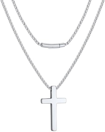 FaithHeart Collier Croix Chrétienne Homme Acier Inox avec Chaîne de 55cm