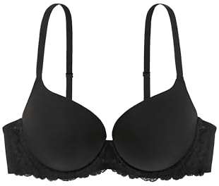 Dorina Super Push up-bh för kvinnor med bygel, formbygel och spets T-shirt, bh, Claire, vit, beige, svart, svart, 70D
