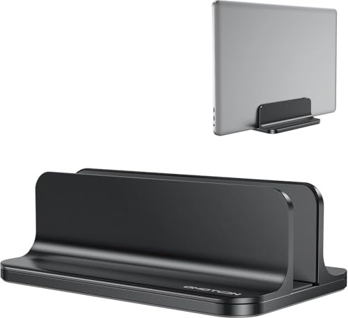OMOTON Aluminium Vertikal Laptop Ständer, Verstellbarer Notebook Ständer, Laptop Halterung für MacBook Pro/Air und Andere Android Laptop (bis zu 17,3 Zoll), Schwarz
