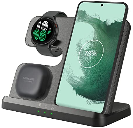 Samsung Wireless Charger, 3 in 1 Charging Station 15w for Galaxy Watch 5 Pro/4 Classic/3/Active 2, S23 S22 Ultra S21+ S20 FE S10 S9 S8 Plus Note 20 10 9 8 Z Filp 4 Fold 3, Buds 2 Pro Live