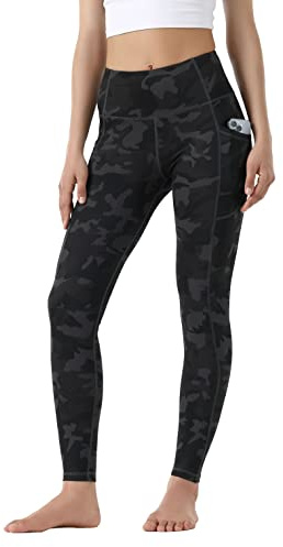 Leovqn Yoga Pants with Pockets Gym Legging Women High Waist Sport Running Workout Tummy Control Leggings - Graphite Grey Camo S
