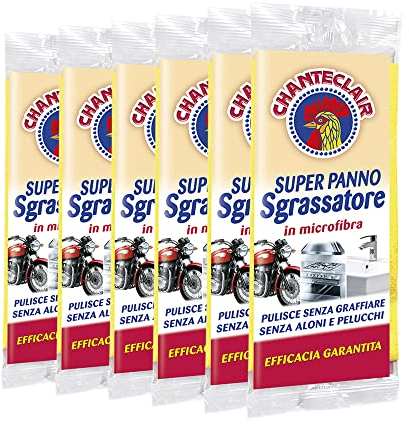 Chanteclair - Super Panno Sgrassatore in Microfibra, Pulisce senza Graffiare , Zero Aloni e Pelucchi - Confezione da 6 Panni