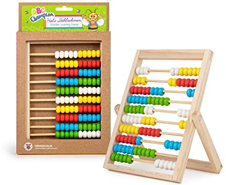 TRENDHAUS 956477 ABC Champions Holz-Zählrahmen, 100er Rechenschieber für die Grundschule