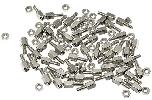 TAODAN 50PCS Brass Hex Standoff Spacer Screws Hex Stud 4#-40 6+6mm (with 50 Nuts)