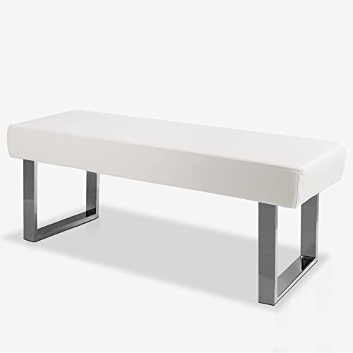 JIEXI Banco de Comedor Moderno con tapizado, Banco de Dormitorio para Esquina Interior con Patas de Metal, Banco de Piel sintética para Entrada, Cocina, Sala de Estar (Blanco)