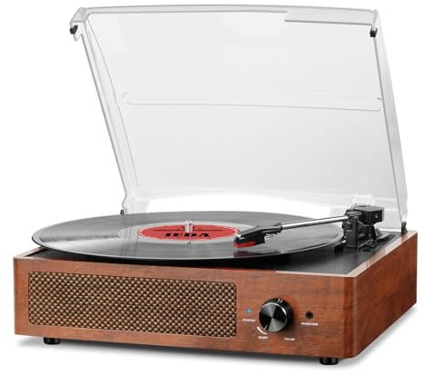 Vinyl Record Player Turntable with Built-in Bluetooth Receiver & 2 Stereo Speakers, 3 Speed 3 Size Portable Retro Record Player for Entertainment and Home Decoration(Orange)