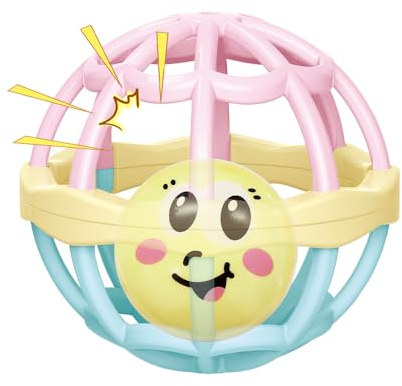 WEofferwhatYOUwant Baby Teether – Large Sensory Play Ball with Pastel Rattle – Easy Grip for Infants – Promotes Motor Skills & Tummy Time – BPA-Free, Safe Baby Toy for 0-6 Months