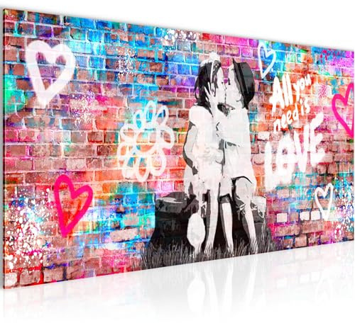 Runa Art Cuadro Decorativo the First Kiss 1 Parte Moderno Cuadro Lienzo no Tejido para Sala Streetart Graffiti Colorato 044612a