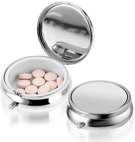 WLLHYF Pillendose, Medikamenten-Organizer Reise-Pillendose Wasserdichtes Pillenetui Metall-Pillenbehälter-Halter für Vitamine Fischöl Nahrungsergänzungsmittel (Silber)
