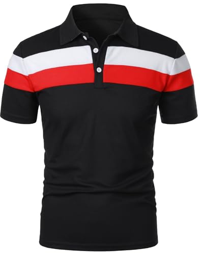 HOTIAN Polo de manga corta para hombre, talla grande, camiseta ligera de verano, transpirable, polo básico, camisa de negocios y tiempo libre, manga corta, Negro , L