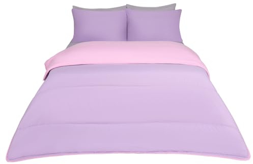 OHS Coverless Quilt Double 10.5 Tog, Reversible Duvet Double Washable Coverless Duvet Camping Summer Winter Duvets Soft Warm Comfy Bedding with Pillowcase, Pink/Lilac