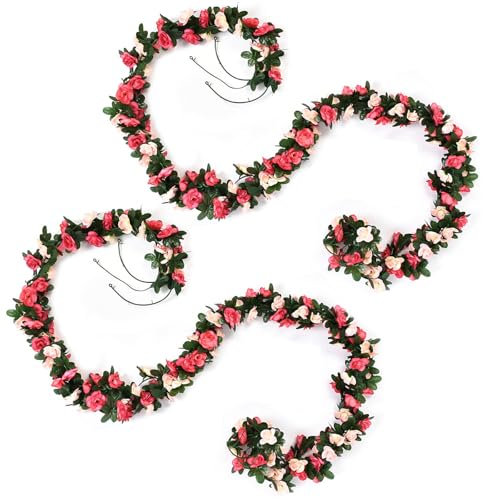 2 Pack Artificial Flower, 2.5m Garlands Fake Rose Vines Hanging Garland- 45 Simulated Roses,Artificial Flower Vine Hanging Rose Garlands