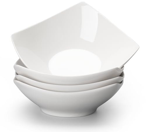 TuYines Juego de 4 ensaladeras de porcelana, color blanco, plato de pasta, plato hondo para espaguetis, cuenco para cereales apto para microondas, bandeja para servir ensaladas, sopas, aperitivos