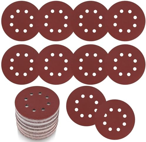 30 Pièces Disques Abrasifs 125 mm/5 Pouces, Disque de Ponçage Grain 120, Papier Abrasif 8 Trous, Feuilles Abrasives pour Ponceuse Orbitale Aléatoire Murale