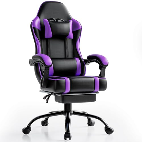 HOTOSYCH Sedia Gaming Ergonomica, Poltrona Gaming con Schienale Regolabile, Sedia da Gamer con Poggiatesta e Supporto Lombare, Sedia Gamer in Pelle Sedia Gaming con Poggiapiedi (Viola)