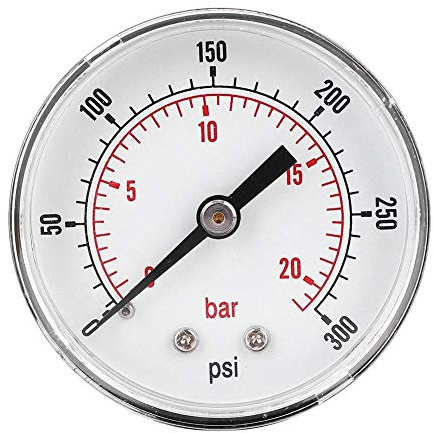 1/4 BSPT 50mm Dial Pressure Indicator, 0-300psi 0-20bar Professional Water Pressure Tester for Air Water Oil Gas Non-Corrosive Media