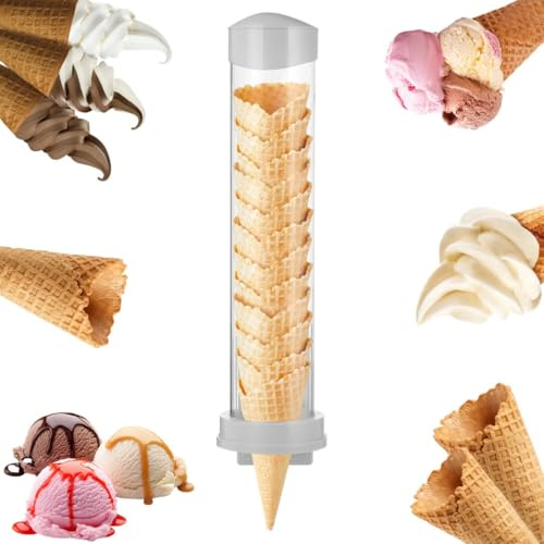 Supporto per cono gelato, dispenser universale per cialde, tubo di stoccaggio da 40,6 x 8,3 cm, con piastra magnetica e adesiva, include 2 guarnizioni in silicone