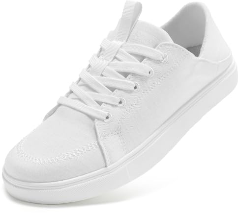 STQ White Tennis Slip on Sneakers Womens Shoes Canvas Business Casual Tennis Shoe Spring Daily Wear Travel Work Lightweight Comfortable White Size 8.5