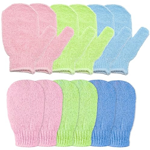 ZEMINRI 12 Pezzi Guanto Esfoliante Corpo per Bagno, Doccia, Spa e Massaggi Resistente Colorato Guanto Scrub Corpo Exfoliating Gloves Rimozione Delle Cellule Morte per Donna e Uomo (Rosa, Verde, Blu)